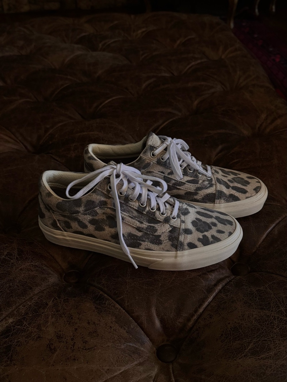 Vans Leopard Canvas Low-Top Sneakers - White and Gray